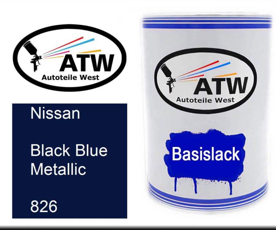 Nissan, Black Blue Metallic, 826: 500ml Lackdose, von ATW Autoteile West.